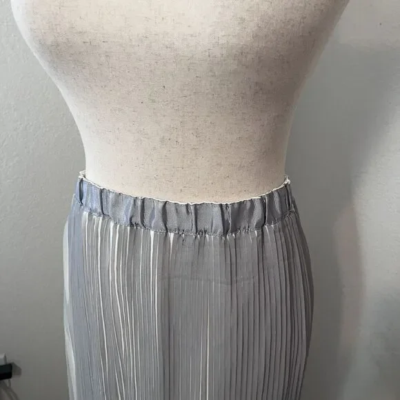 NWT Adiva Pleated Midi Skirt Womens Mediuim Elastic Waist Silver Blue - Picture 2 of 8